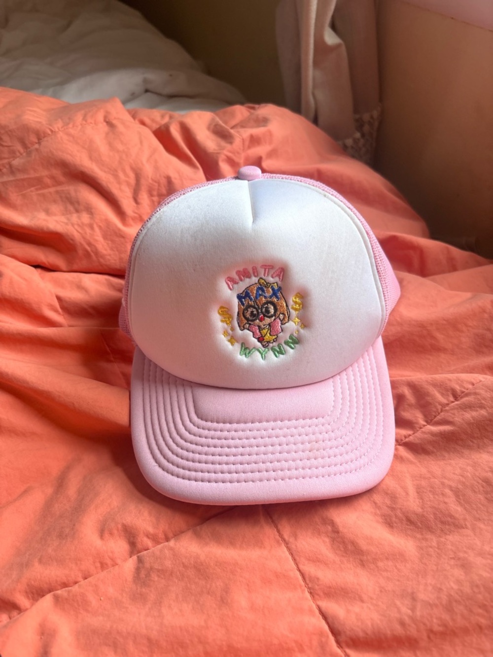 drake Pink and White Embroidered Trucker Hat -STAKE